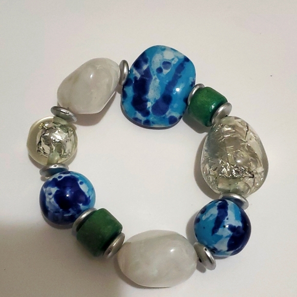 Classy Statement Necklace Green, Clear, Blue & Yellow Rhinestones + Bracelet - Picture 6 of 6